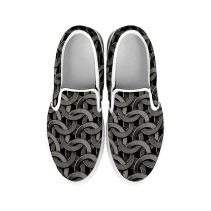 Metal Chainmail Pattern Print White Slip On Shoes