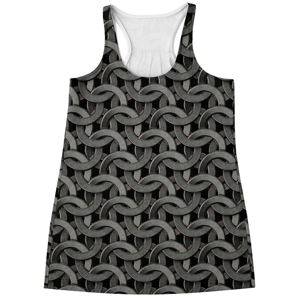 Metal Chainmail Pattern Print Women's Racerback Tank Top