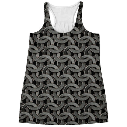 Metal Chainmail Pattern Print Women's Racerback Tank Top