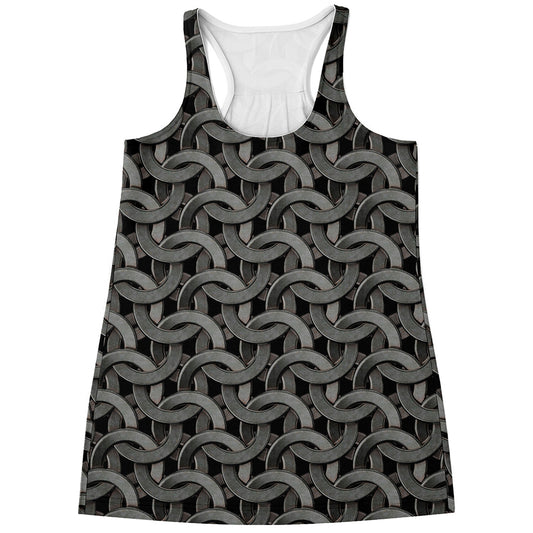 Metal Chainmail Pattern Print Women's Racerback Tank Top