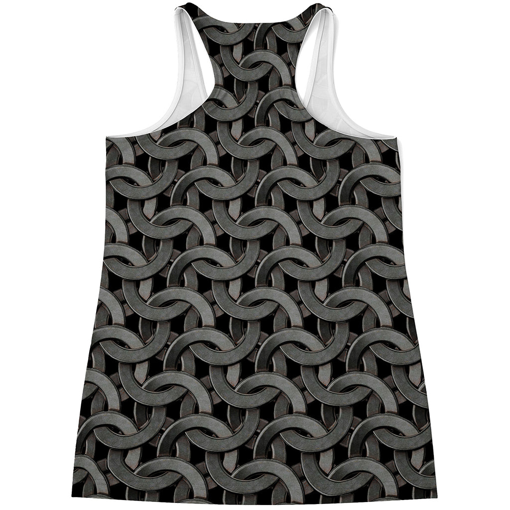 Metal Chainmail Pattern Print Women's Racerback Tank Top