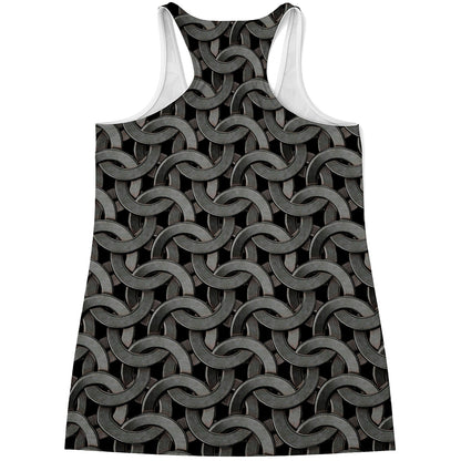 Metal Chainmail Pattern Print Women's Racerback Tank Top