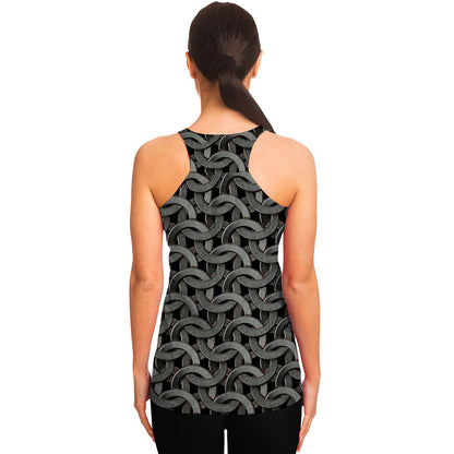 Metal Chainmail Pattern Print Women's Racerback Tank Top