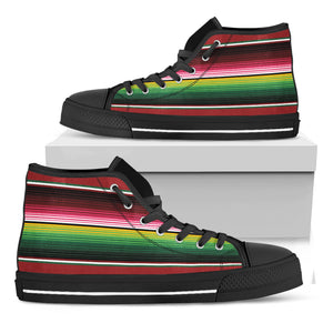 Mexican Serape Blanket Pattern Print Black High Top Shoes