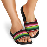 Mexican Serape Blanket Pattern Print Black Slide Sandals