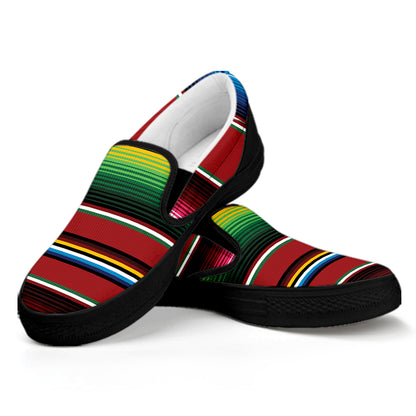 Mexican Serape Blanket Pattern Print Black Slip On Shoes