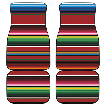 Mexican Serape Blanket Pattern Print Front and Back Car Floor Mats