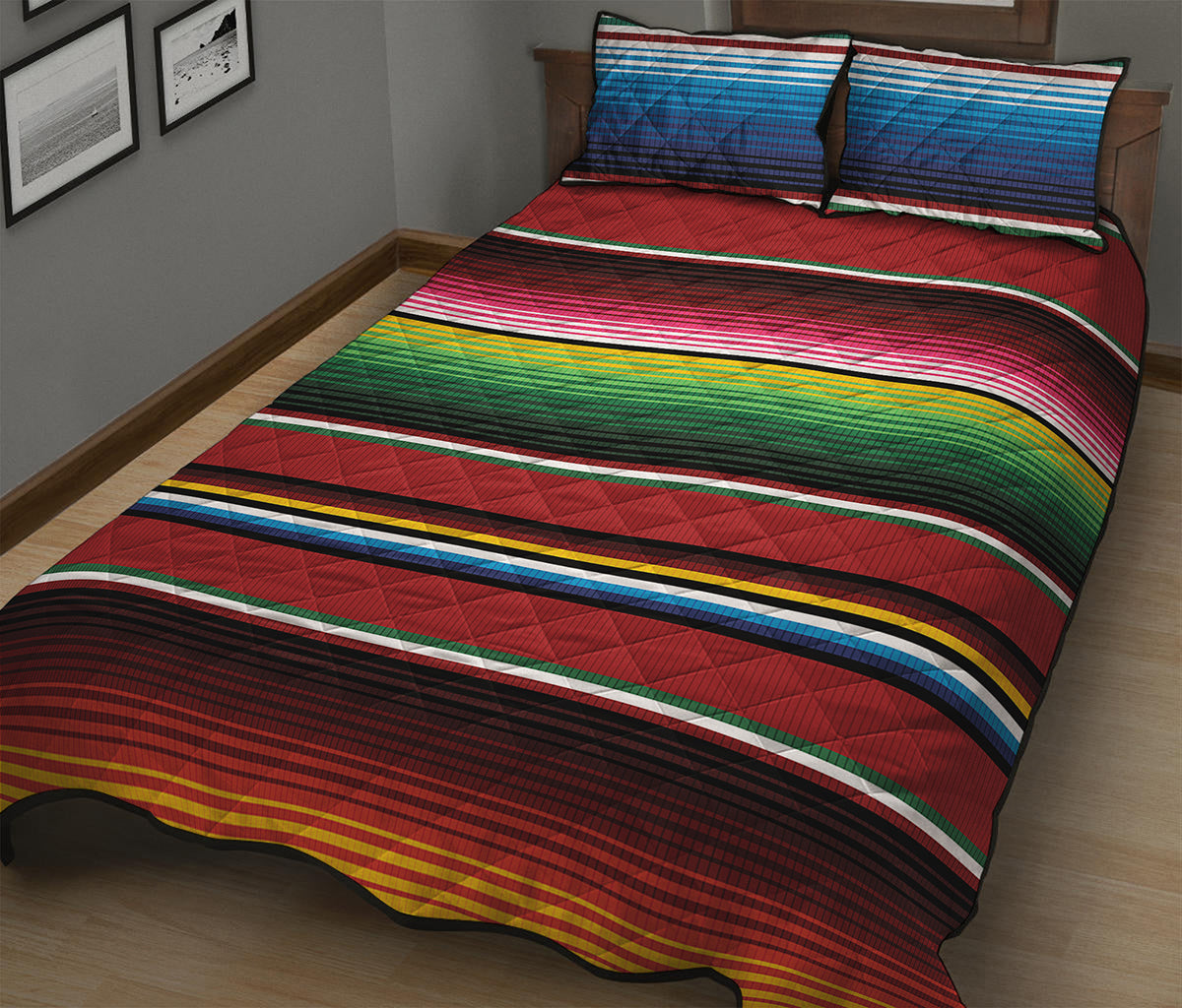 Mexican Serape Blanket Pattern Print Quilt Bed Set