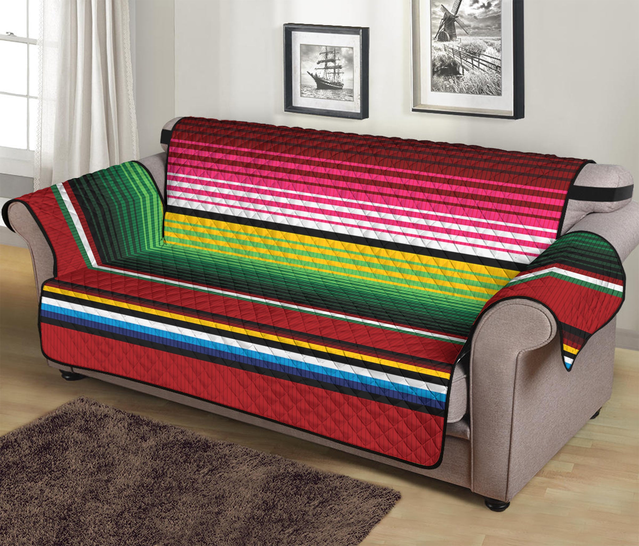 Mexican Serape Blanket Pattern Print Sofa Protector
