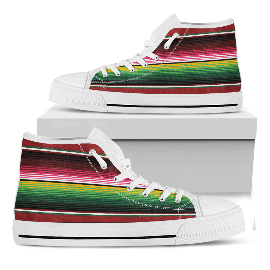 Mexican Serape Blanket Pattern Print White High Top Shoes