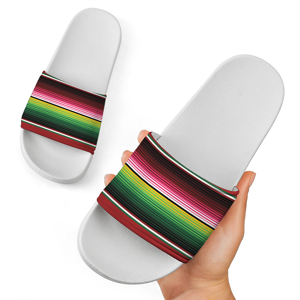 Mexican Serape Blanket Pattern Print White Slide Sandals