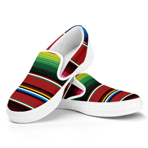 Mexican Serape Blanket Pattern Print White Slip On Shoes