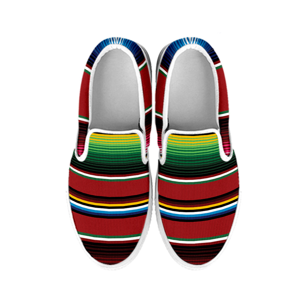 Mexican Serape Blanket Pattern Print White Slip On Shoes