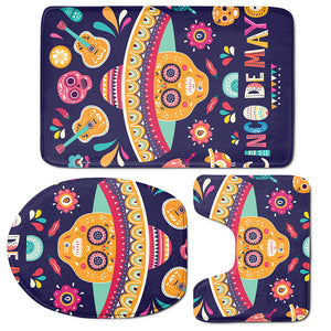 Mexican Skull Cinco de Mayo Print 3 Piece Bath Mat Set