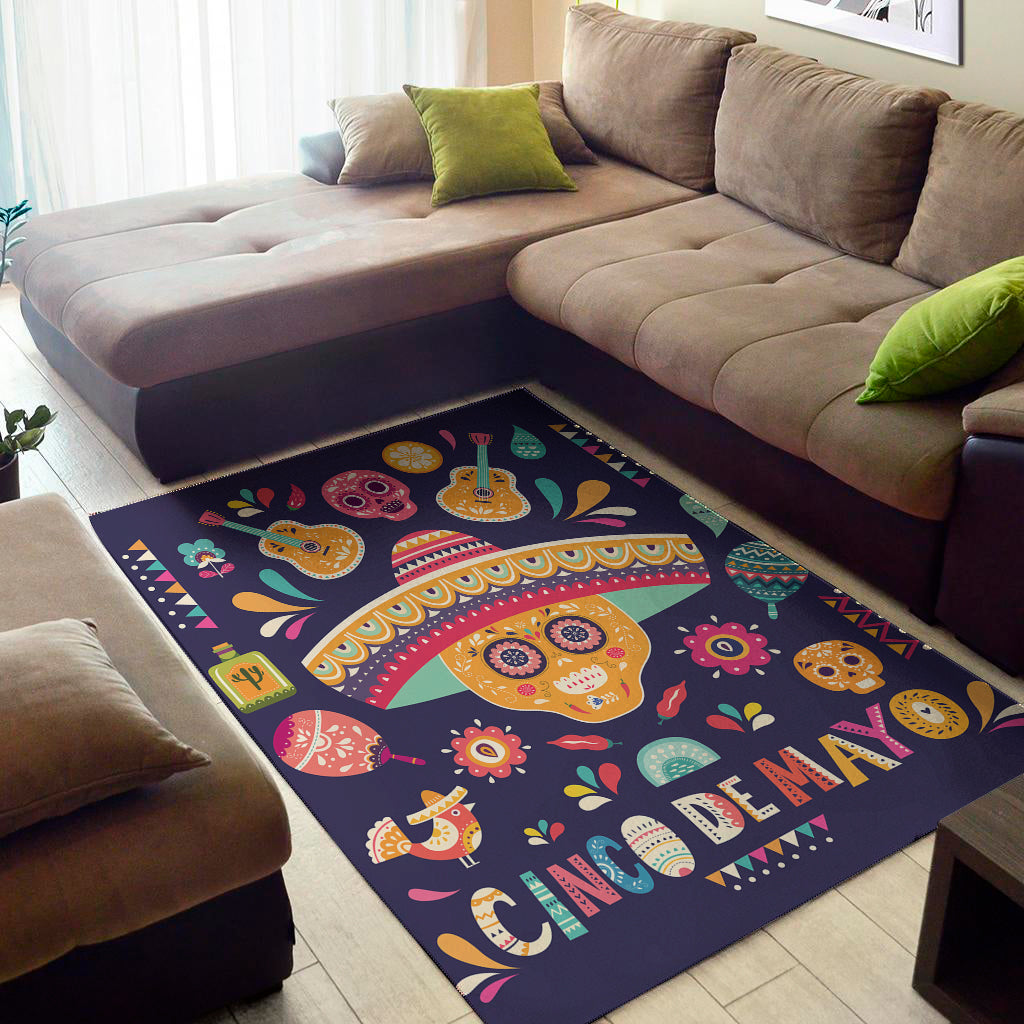 Mexican Skull Cinco de Mayo Print Area Rug