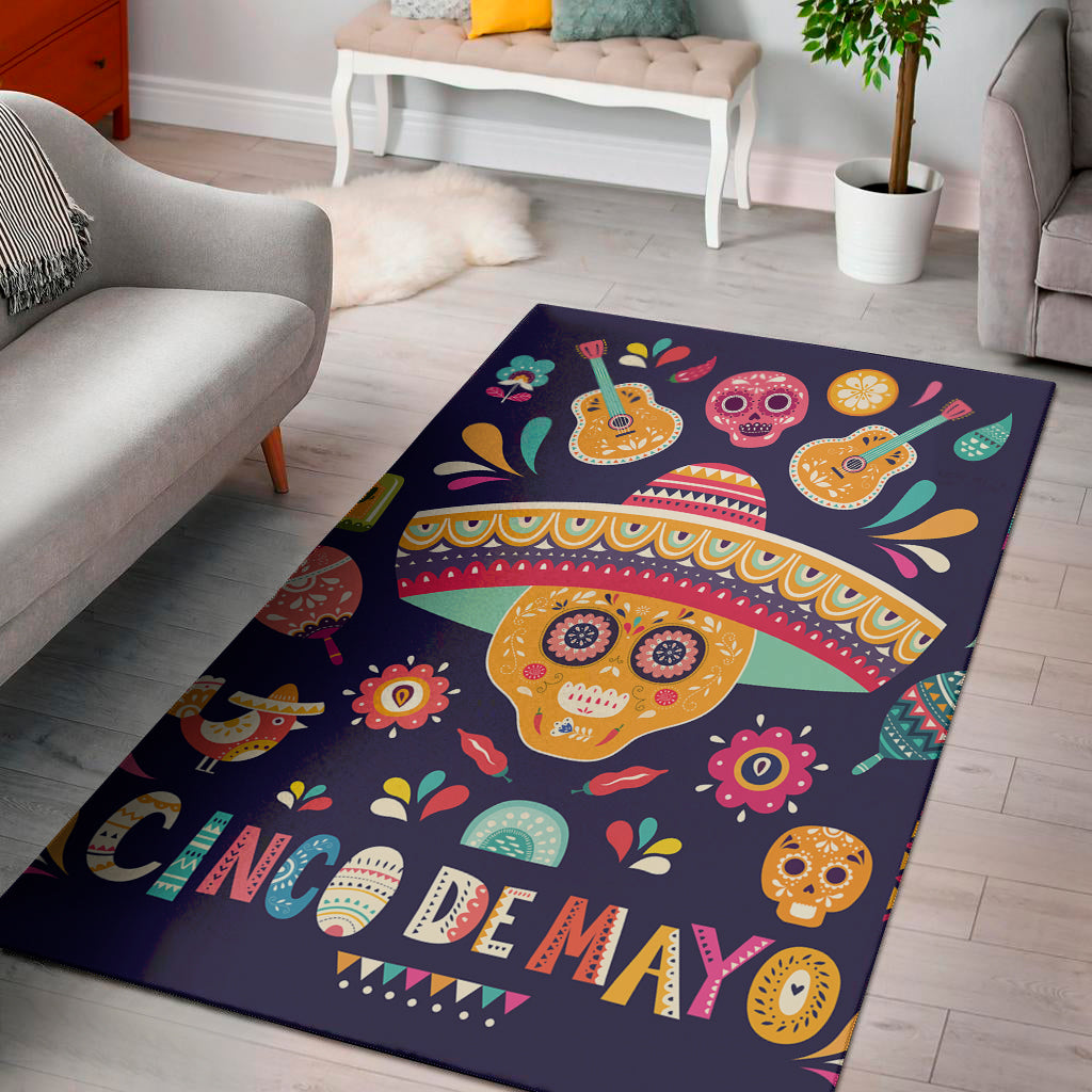 Mexican Skull Cinco de Mayo Print Area Rug