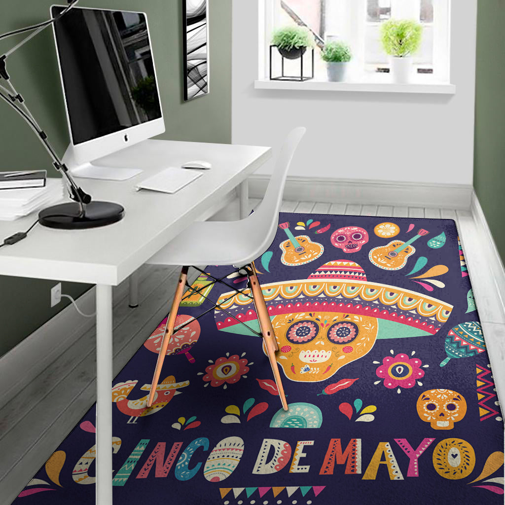 Mexican Skull Cinco de Mayo Print Area Rug