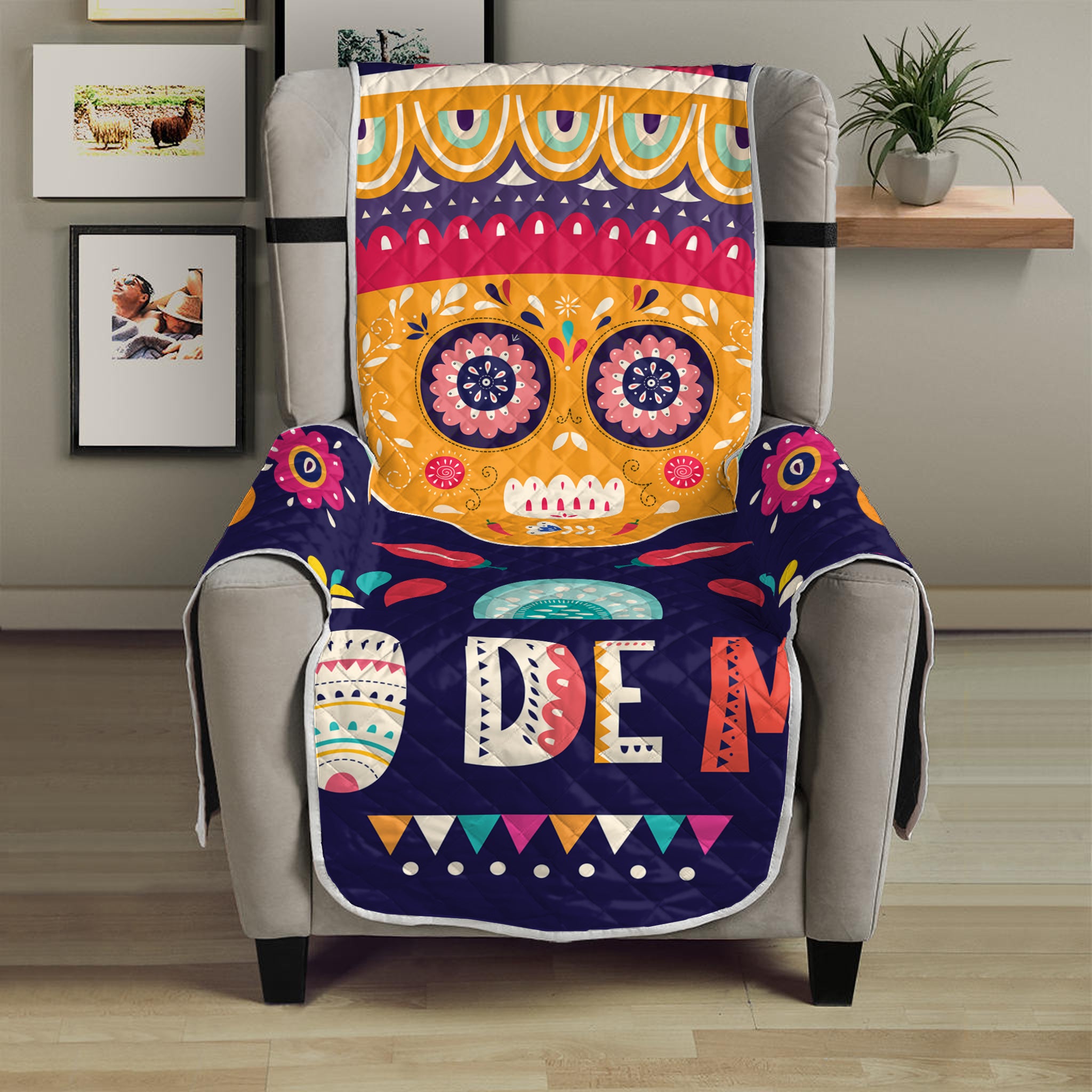 Mexican Skull Cinco de Mayo Print Armchair Protector