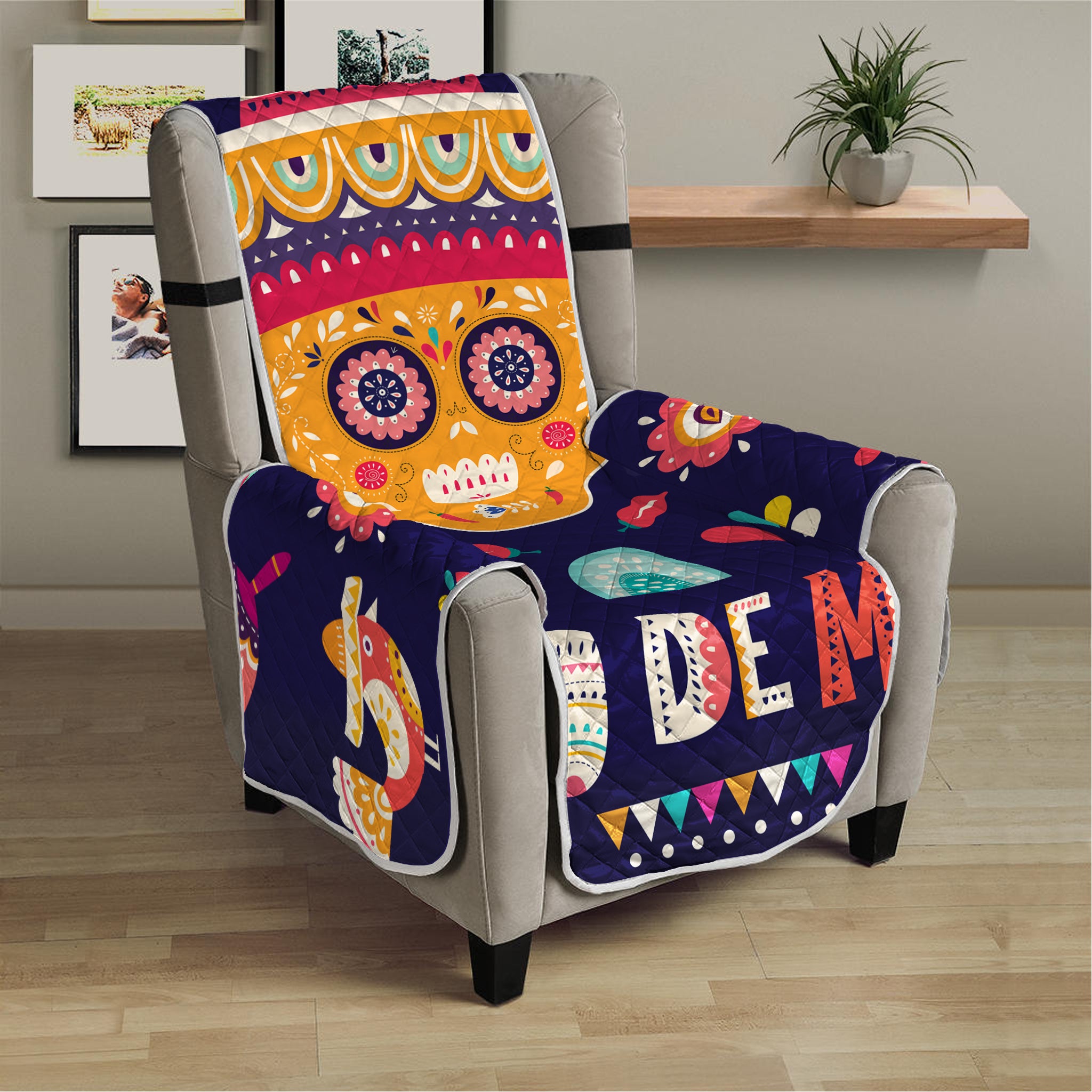 Mexican Skull Cinco de Mayo Print Armchair Protector