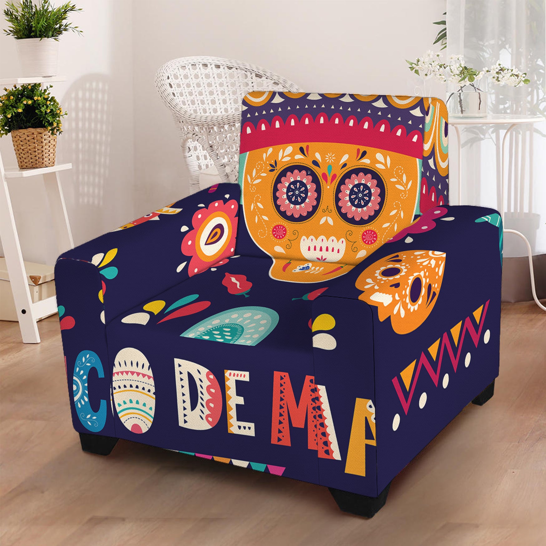 Mexican Skull Cinco de Mayo Print Armchair Slipcover