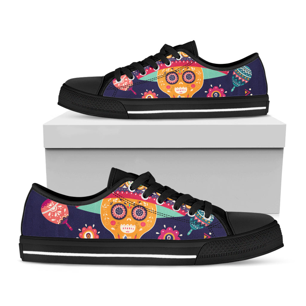 Mexican Skull Cinco de Mayo Print Black Low Top Shoes 