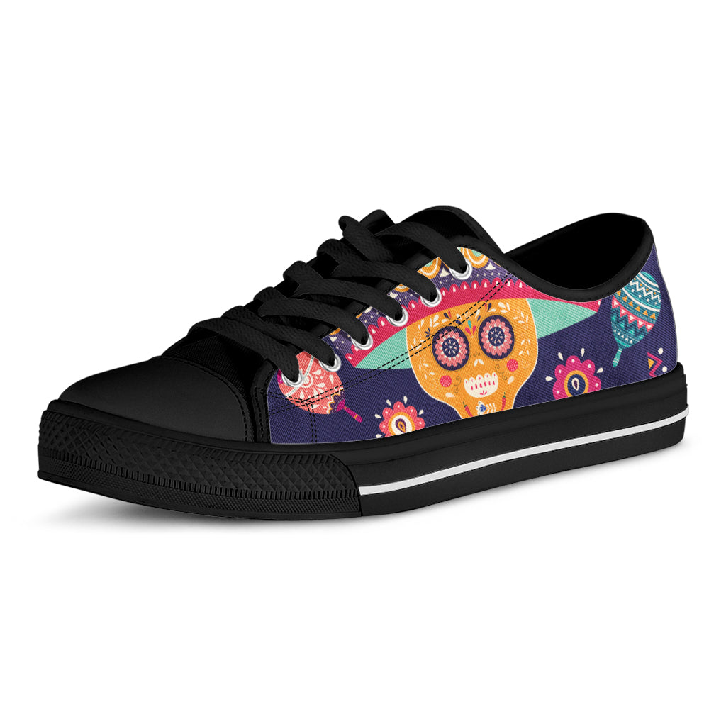 Mexican Skull Cinco de Mayo Print Black Low Top Shoes 