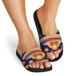 Mexican Skull Cinco de Mayo Print Black Slide Sandals