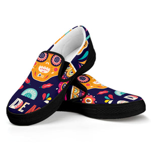 Mexican Skull Cinco de Mayo Print Black Slip On Shoes