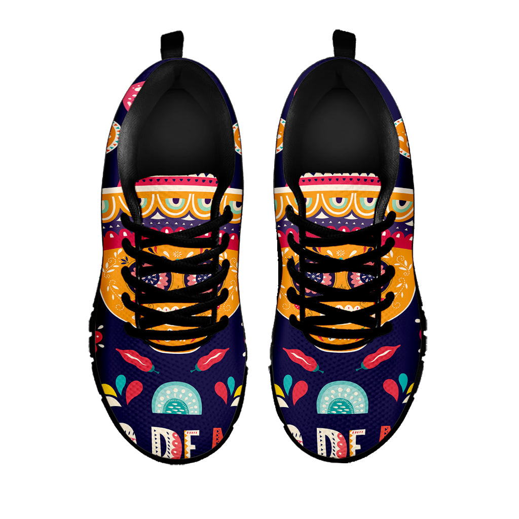 Mexican Skull Cinco de Mayo Print Black Sneakers