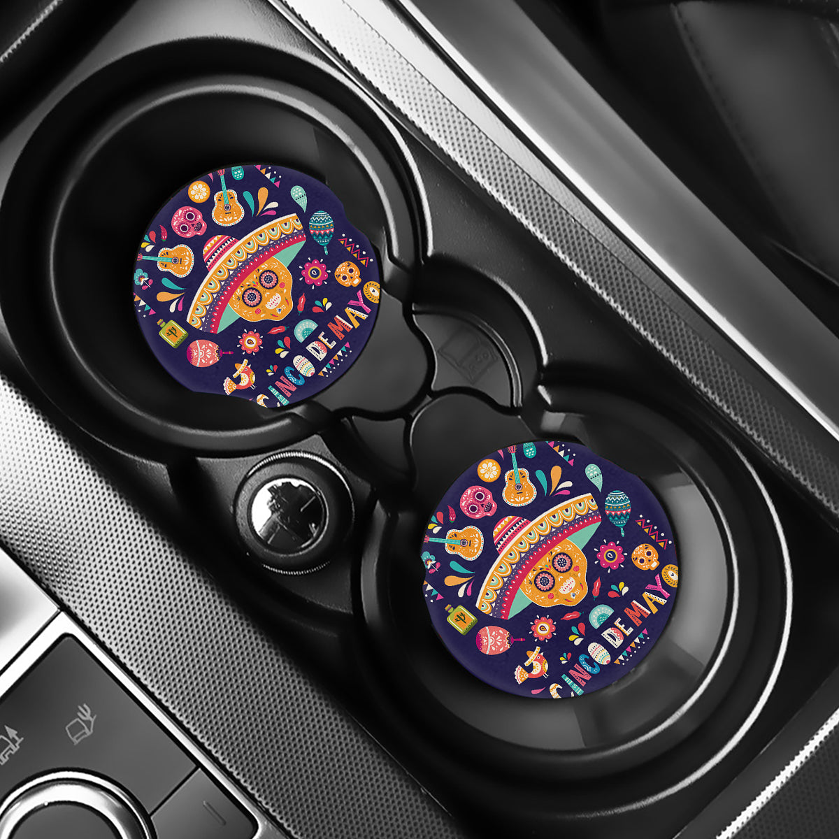 Mexican Skull Cinco de Mayo Print Car Coasters