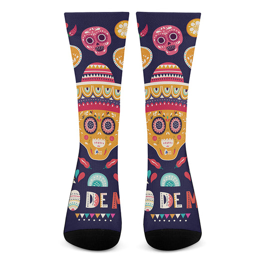 Mexican Skull Cinco de Mayo Print Crew Socks