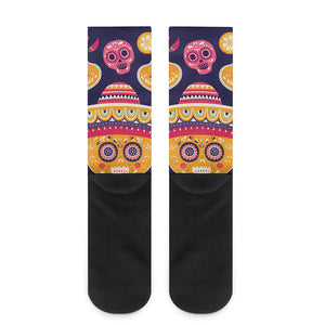 Mexican Skull Cinco de Mayo Print Crew Socks