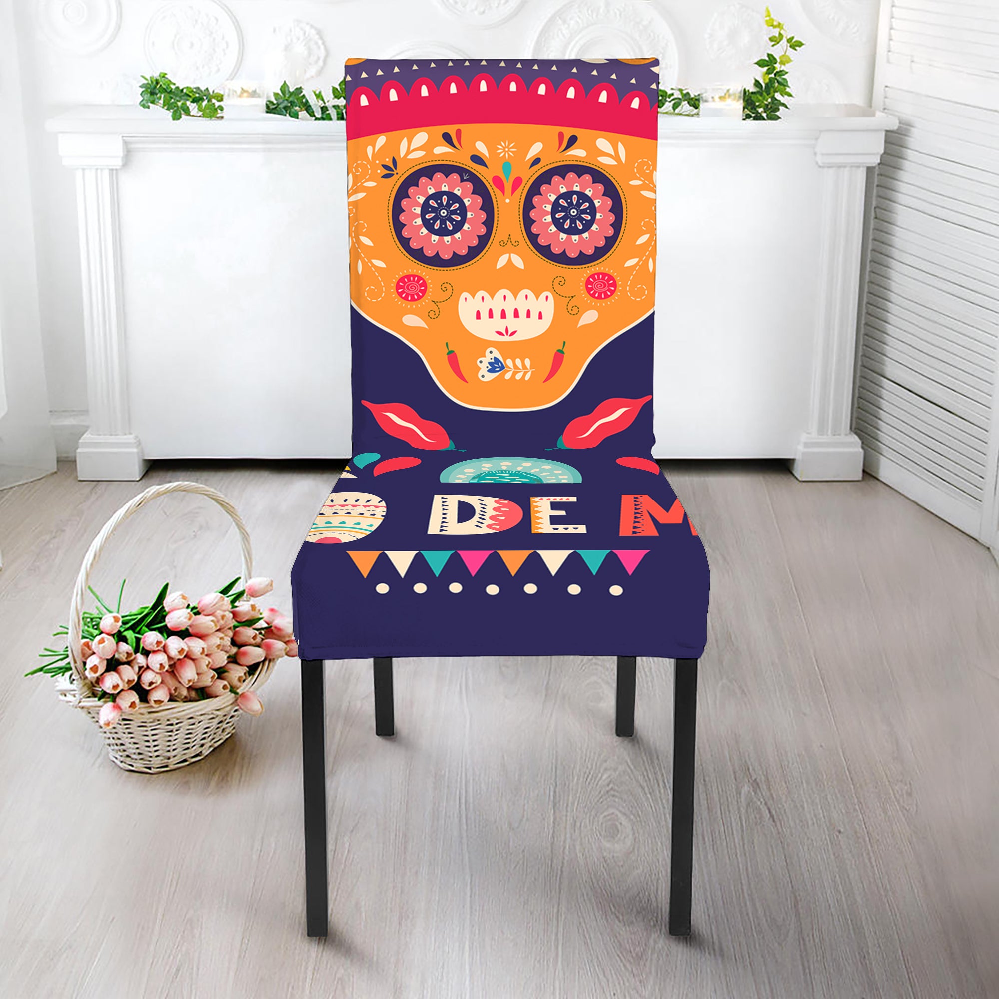 Mexican Skull Cinco de Mayo Print Dining Chair Slipcover