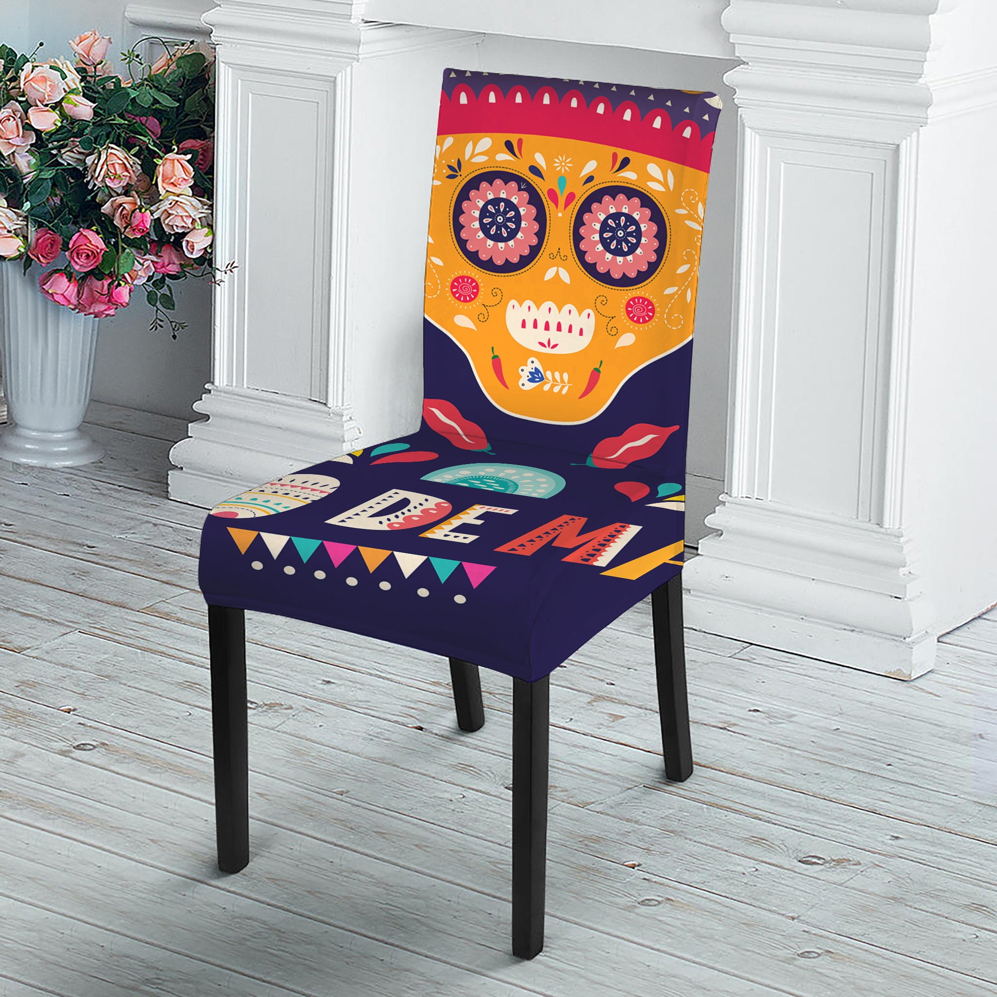 Mexican Skull Cinco de Mayo Print Dining Chair Slipcover