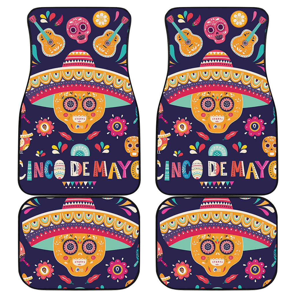 Mexican Skull Cinco de Mayo Print Front and Back Car Floor Mats