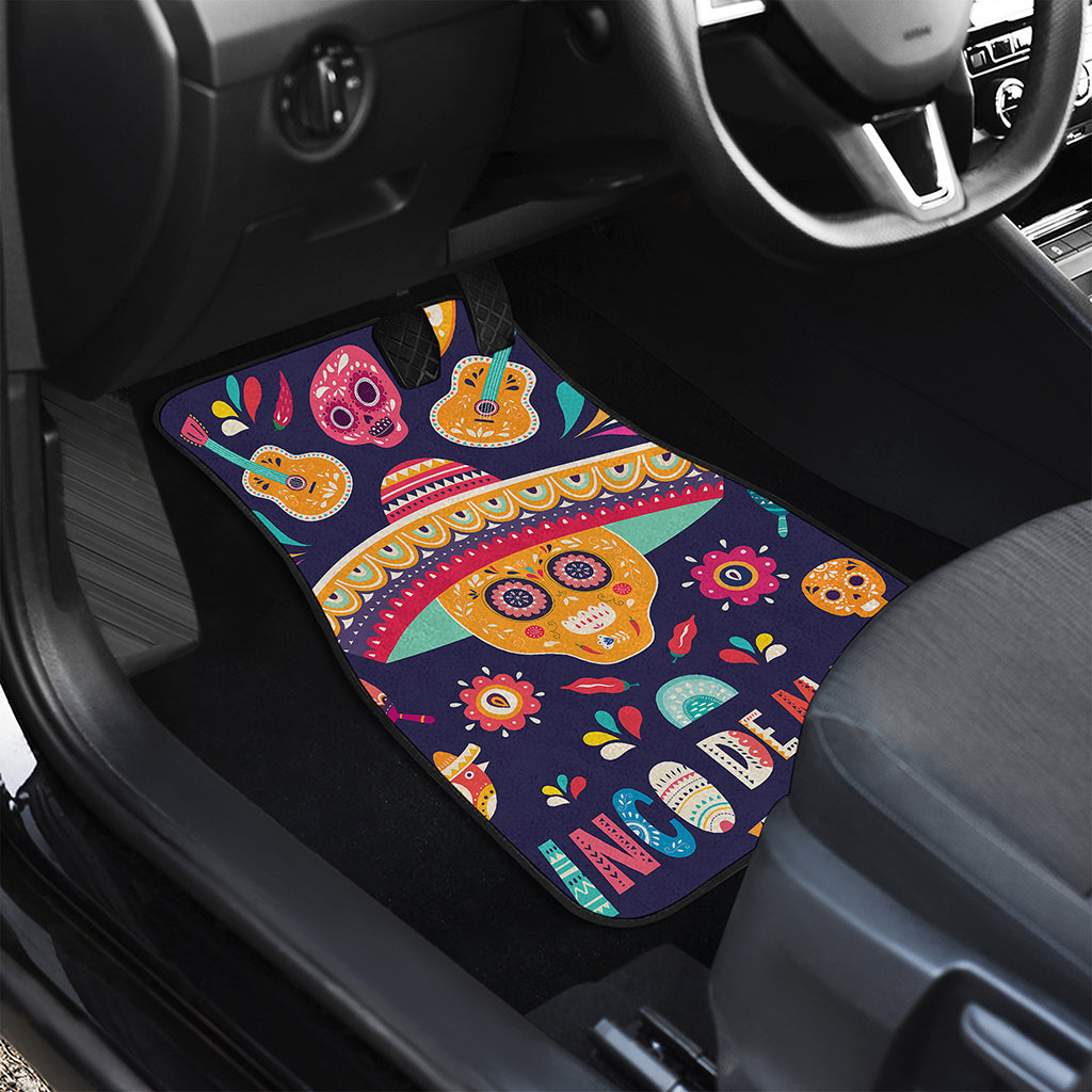 Mexican Skull Cinco de Mayo Print Front and Back Car Floor Mats