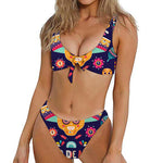 Mexican Skull Cinco de Mayo Print Front Bow Tie Bikini