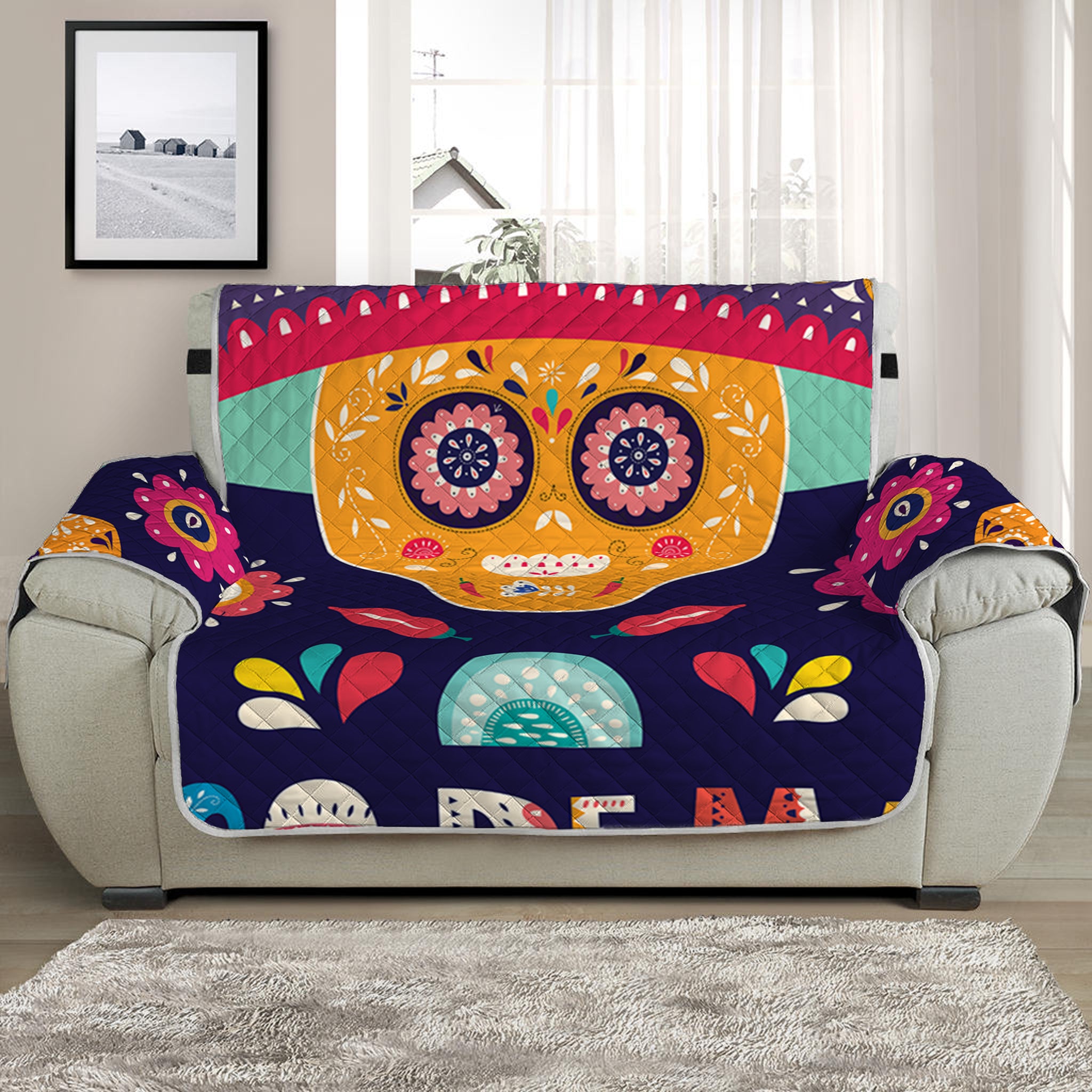 Mexican Skull Cinco de Mayo Print Half Sofa Protector