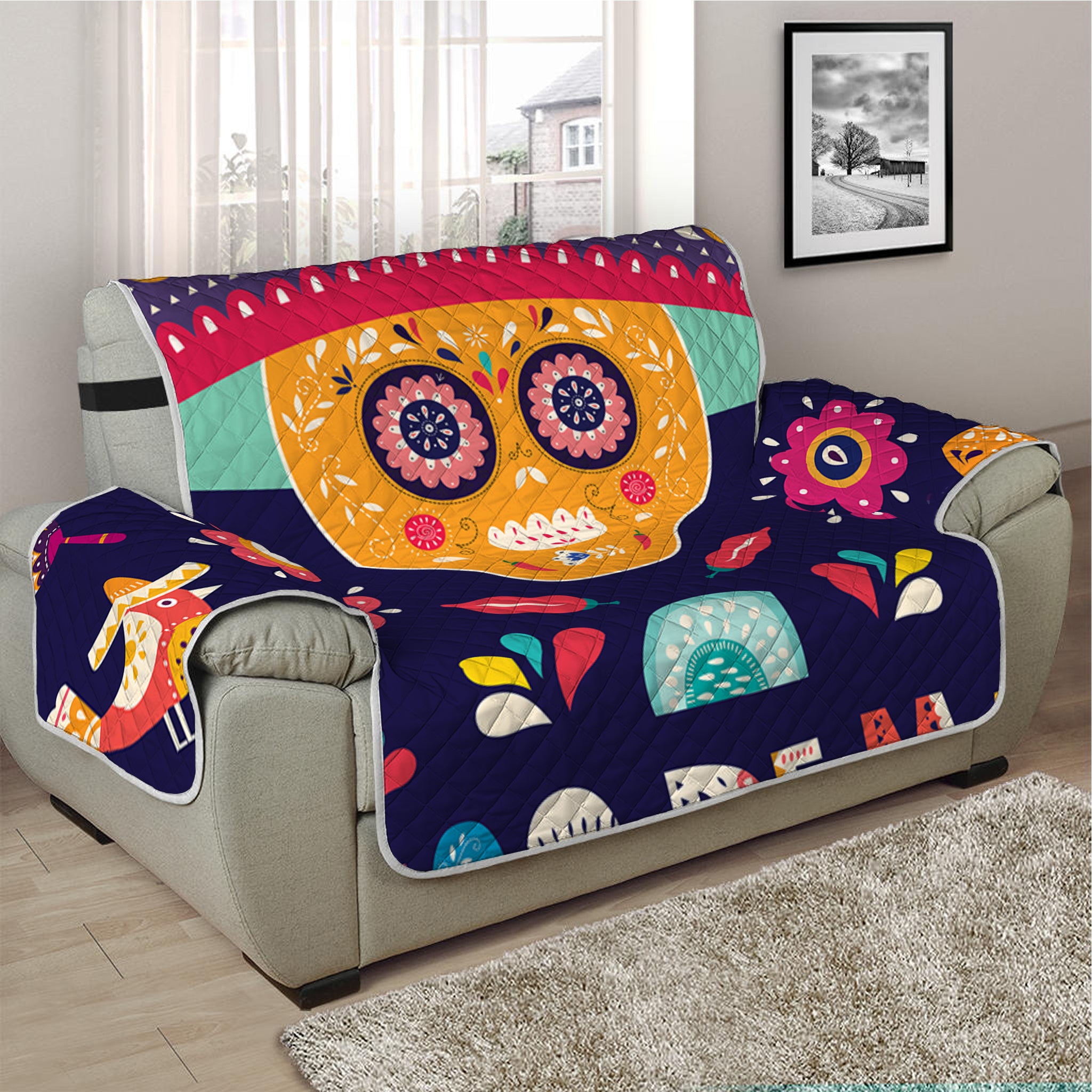 Mexican Skull Cinco de Mayo Print Half Sofa Protector