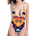 Mexican Skull Cinco de Mayo Print High Cut One Piece Swimsuit