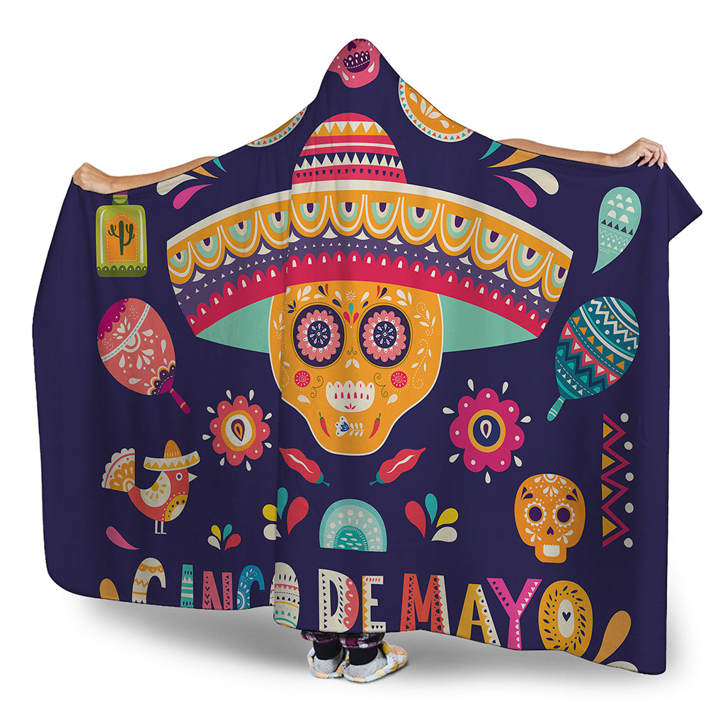 Mexican Skull Cinco de Mayo Print Hooded Blanket