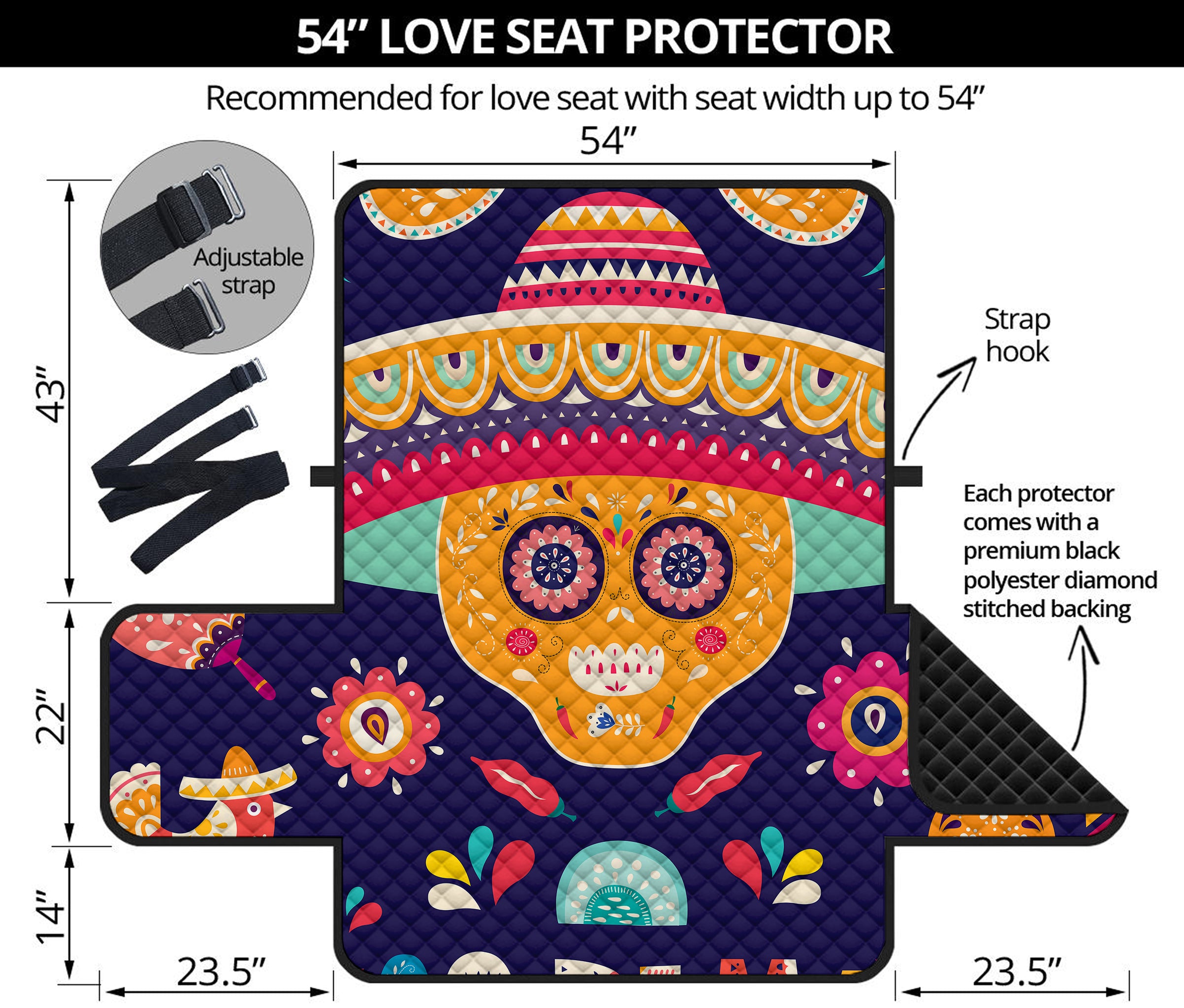 Mexican Skull Cinco de Mayo Print Loveseat Protector