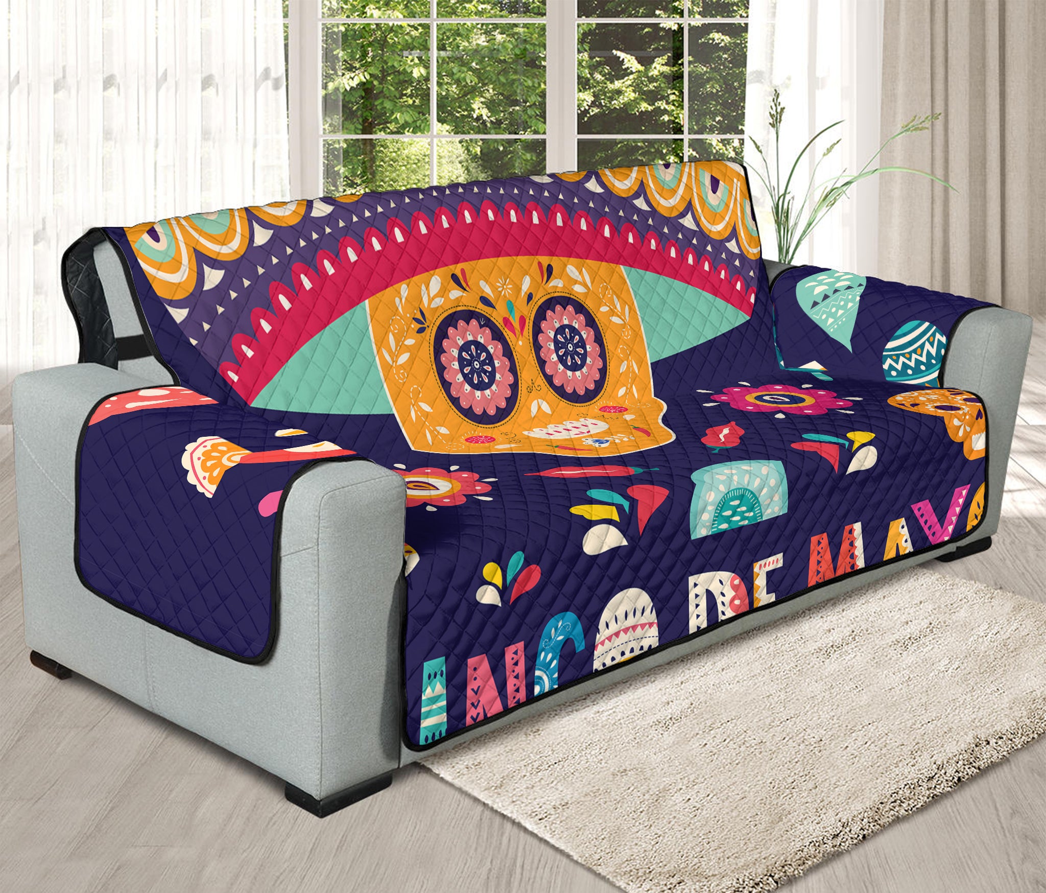 Mexican Skull Cinco de Mayo Print Oversized Sofa Protector