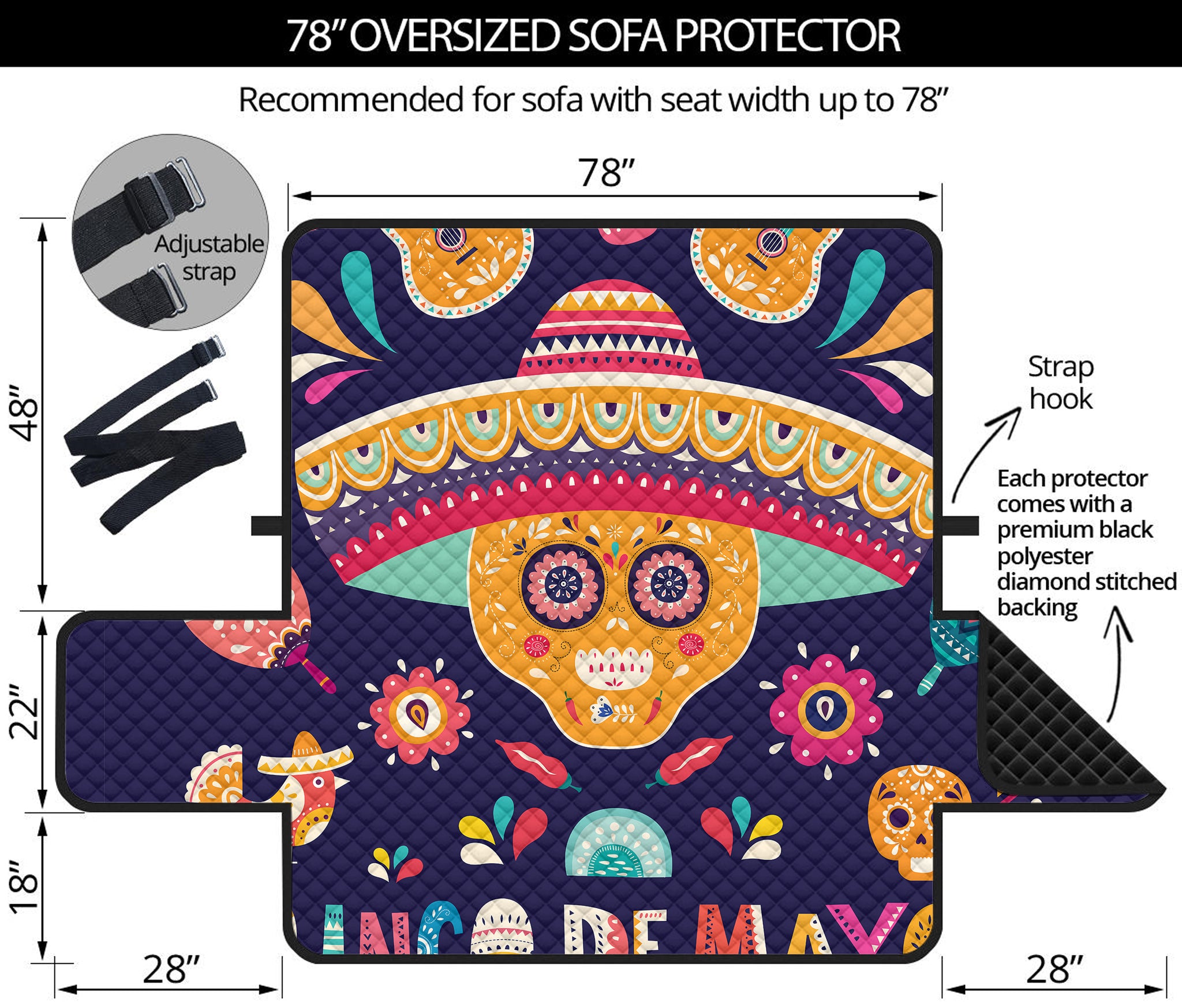 Mexican Skull Cinco de Mayo Print Oversized Sofa Protector