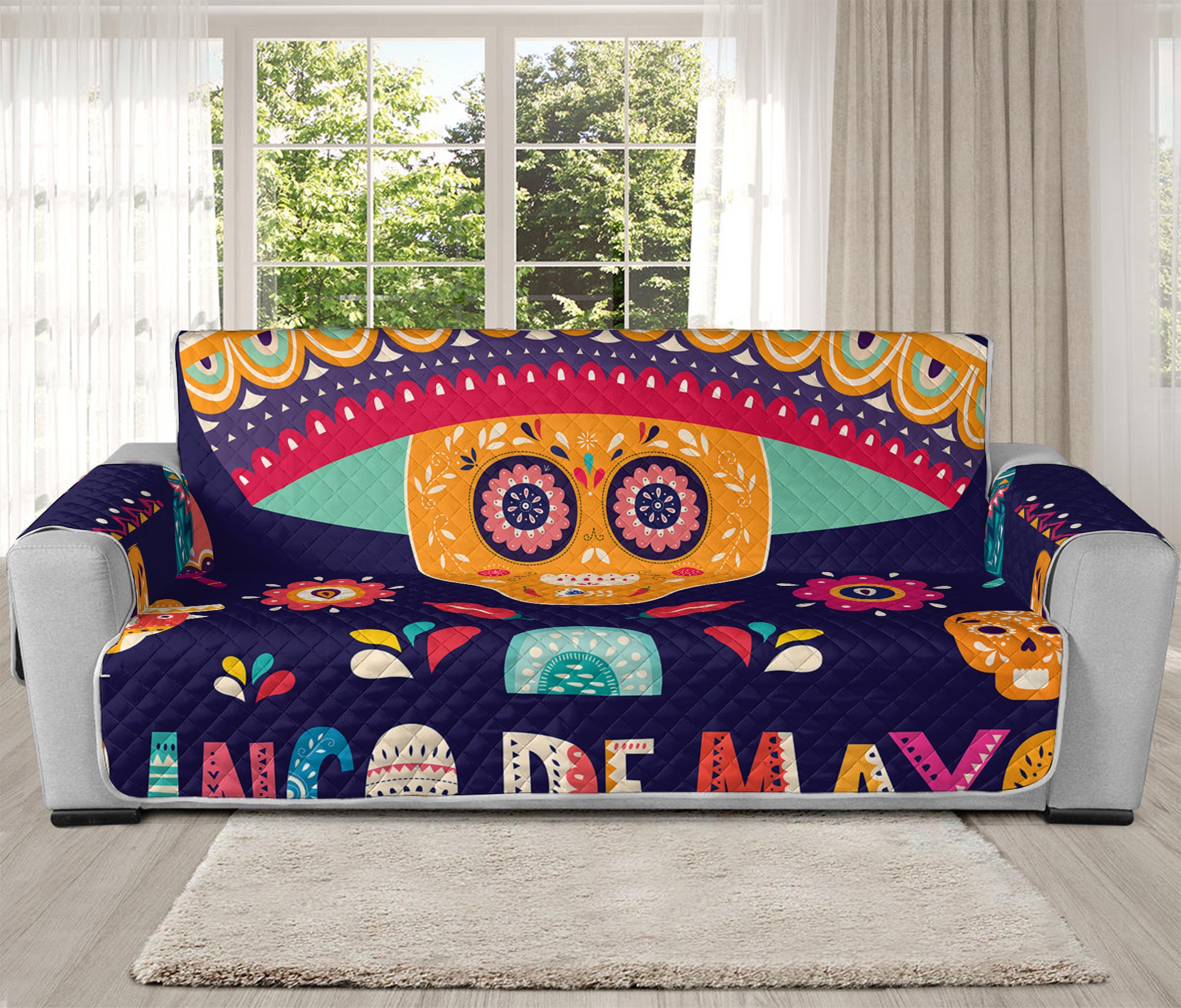 Mexican Skull Cinco de Mayo Print Oversized Sofa Protector