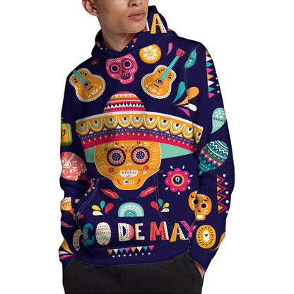 Mexican Skull Cinco de Mayo Print Pullover Hoodie