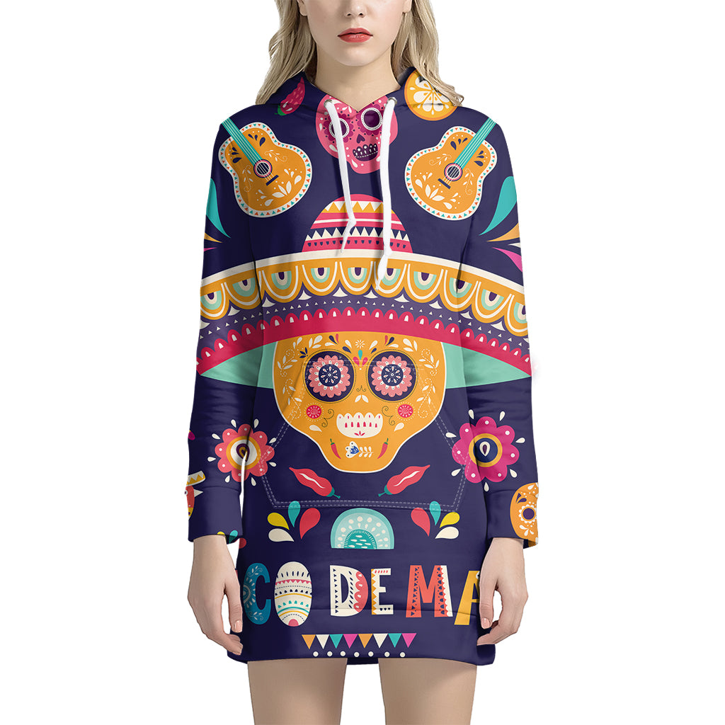 Mexican Skull Cinco de Mayo Print Pullover Hoodie Dress