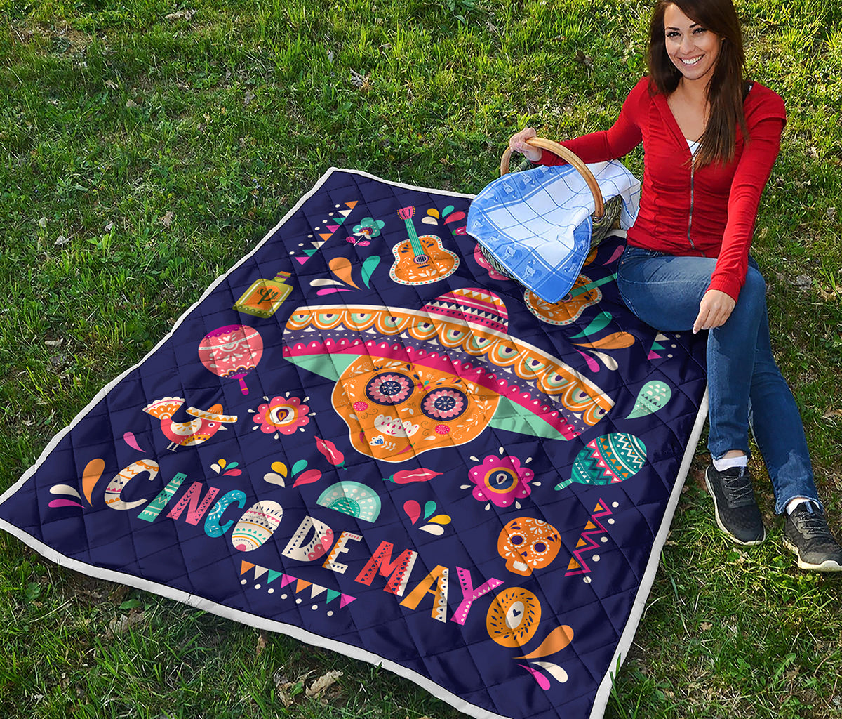 Mexican Skull Cinco de Mayo Print Quilt