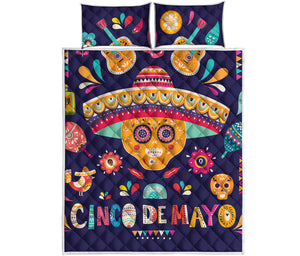 Mexican Skull Cinco de Mayo Print Quilt Bed Set