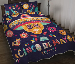 Mexican Skull Cinco de Mayo Print Quilt Bed Set